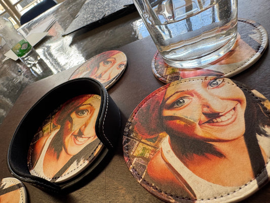 Sous-verres Funky 6 pièces en cuir PU cousu